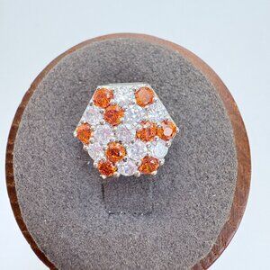 VTG Sterling Silver 925 Orange & White Cubic Zirconia Slide Charm 0.5" Length